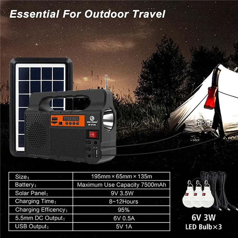 EcoLite Solar Kit – Portable Lighting System with 3 LED Bulbs & Panel