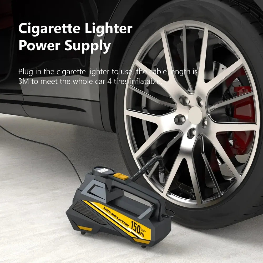 Corded Digital Tire Inflator – 12V 150PSI Electric Air Compressor with LED Light for Cars, Motorcycles & Bikes