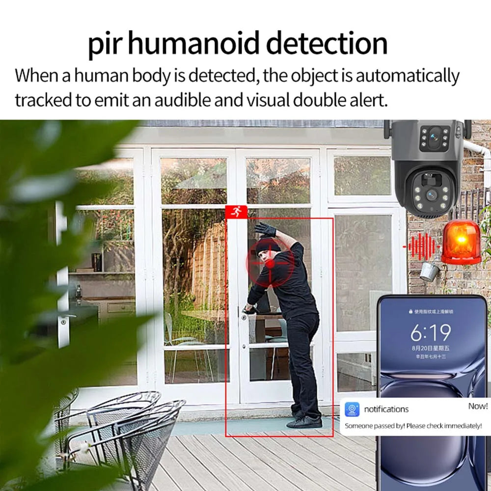 SolarGuard 4K – Dual-Lens WiFi Security Camera with Solar Panel & PTZ Control