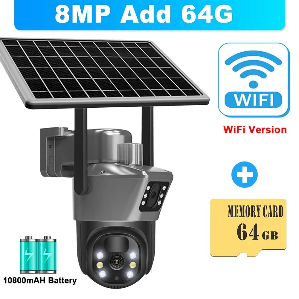 SolarGuard 4K – Dual-Lens WiFi Security Camera with Solar Panel & PTZ Control