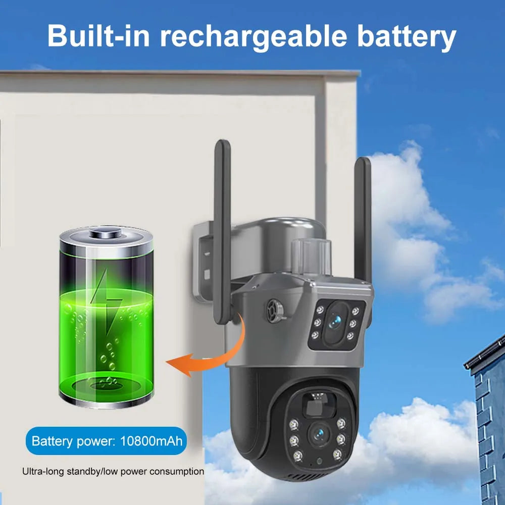 SolarGuard 4K – Dual-Lens WiFi Security Camera with Solar Panel & PTZ Control