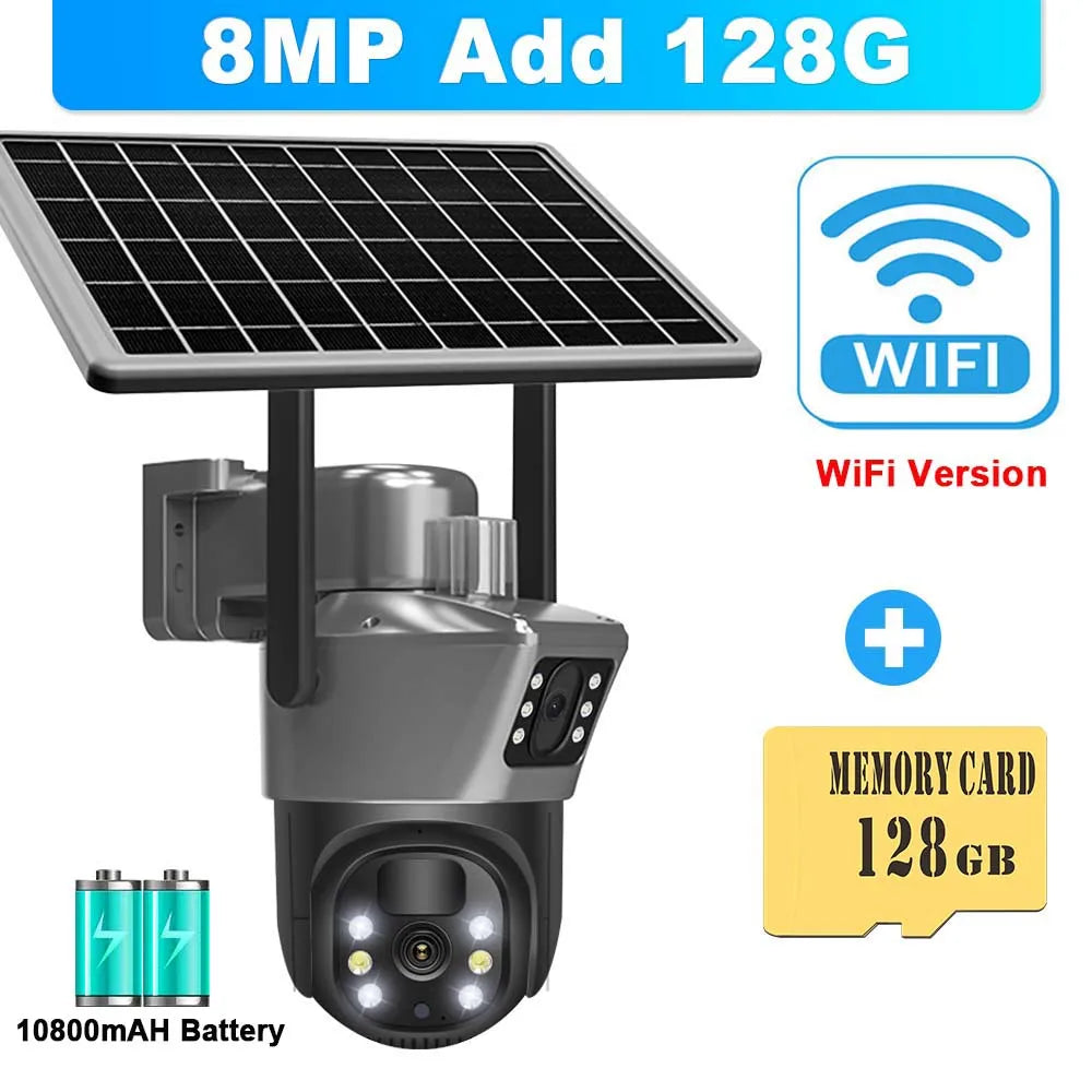 SolarGuard 4K – Dual-Lens WiFi Security Camera with Solar Panel & PTZ Control