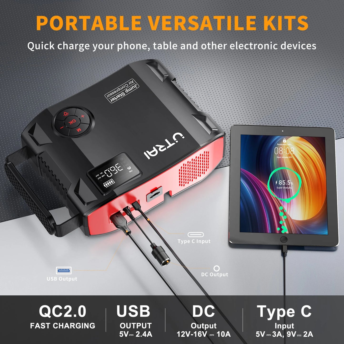 UTRAI 4-in-1 Car Jump Starter 2000A β Power Bank, Air Pump & Light