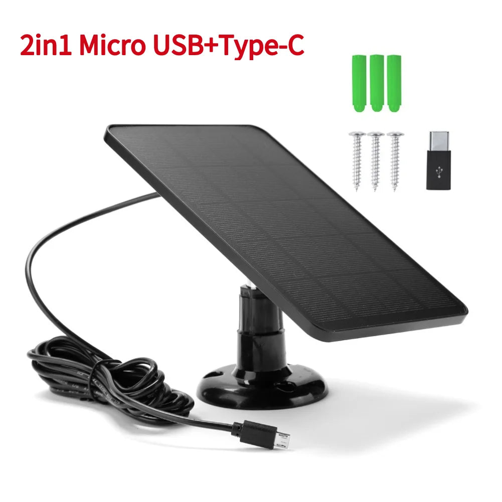10W 5V Solar Panel with Dual Micro USB & Type-C Output – Ideal for Security Cameras & Small Devices