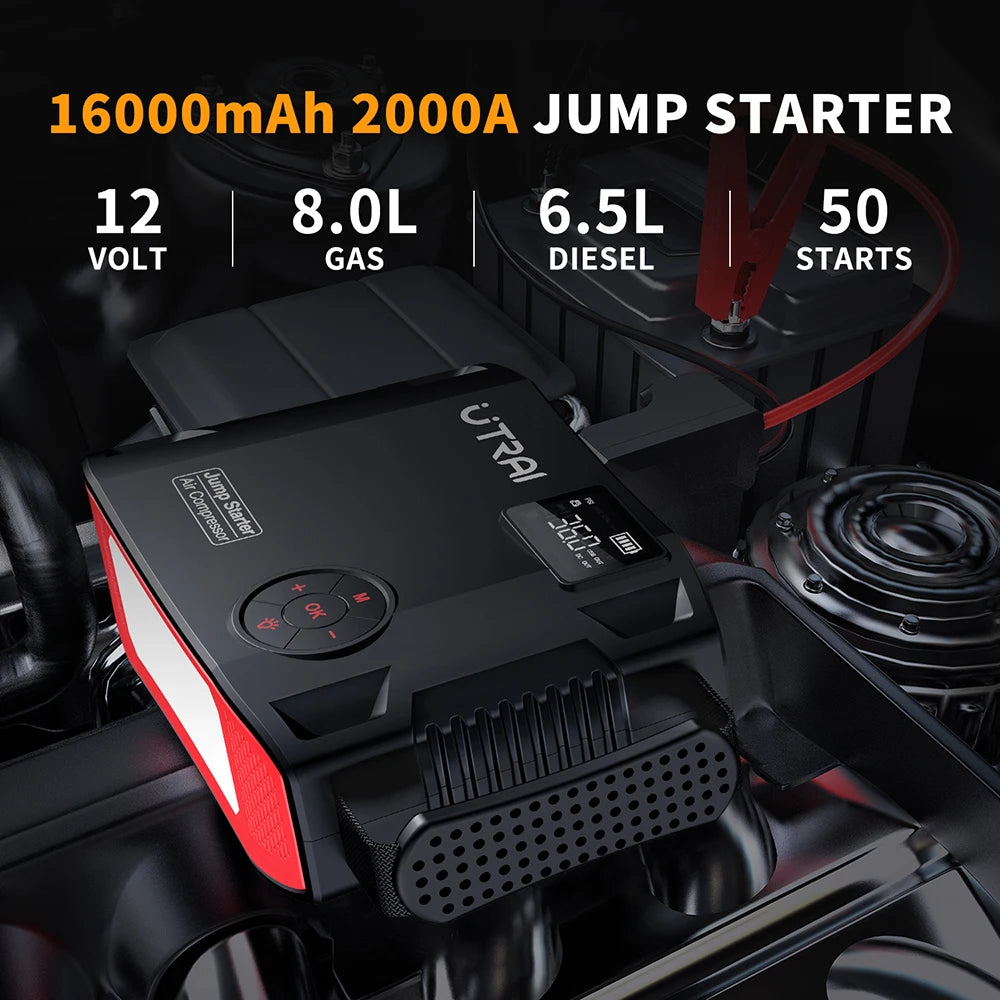 UTRAI 4-in-1 Car Jump Starter 2000A β Power Bank, Air Pump & Light