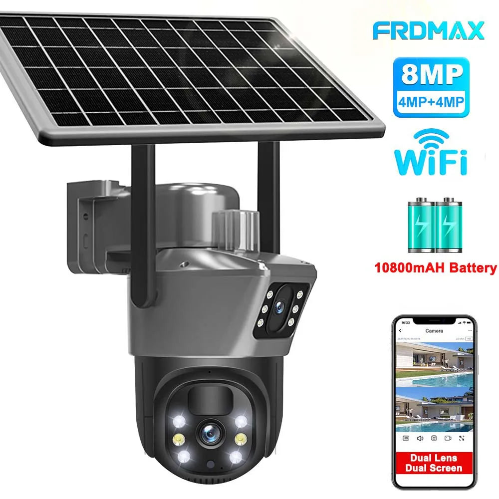 SolarGuard 4K – Dual-Lens WiFi Security Camera with Solar Panel & PTZ Control
