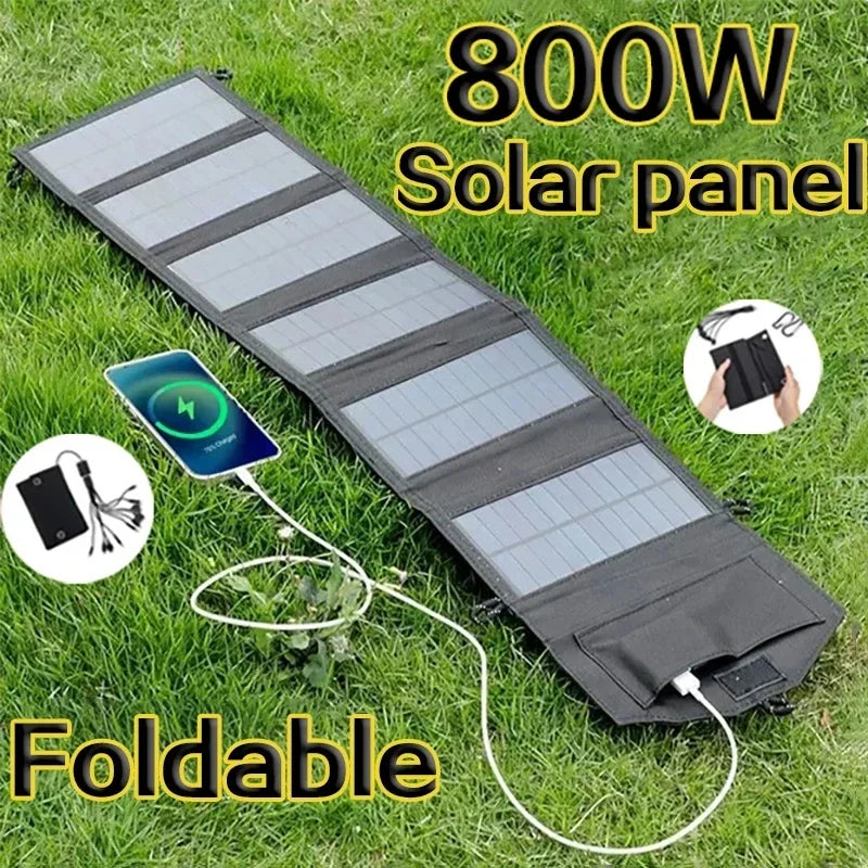 800W Foldable Solar Panel – 6-Fold Portable Solar Charger for USB Devices & Outdoor Use