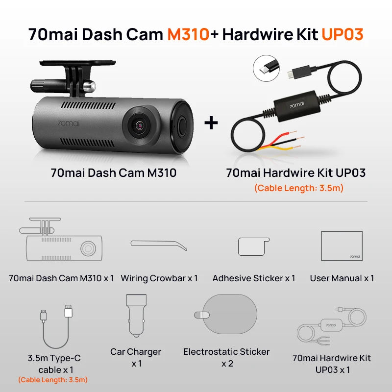 70mai M310 Smart Dash Cam – 1296P HD, Voice Control, 24H Parking Guard