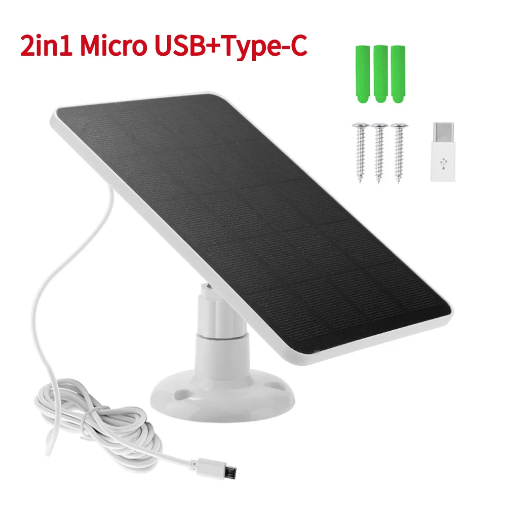 10W 5V Solar Panel with Dual Micro USB & Type-C Output – Ideal for Security Cameras & Small Devices