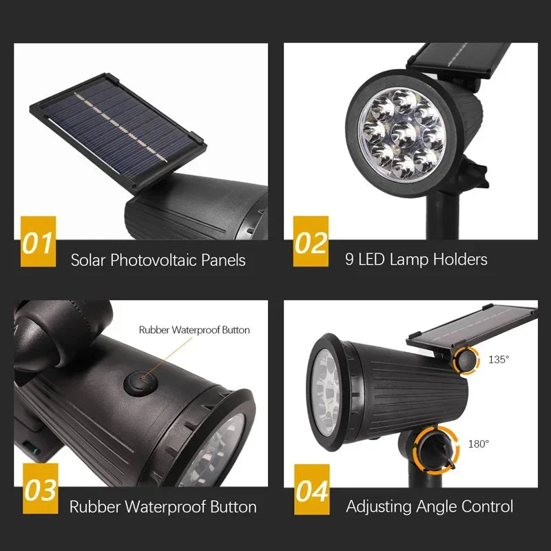 9 LED Solar Spot Light – Waterproof Outdoor Garden Path Lamp