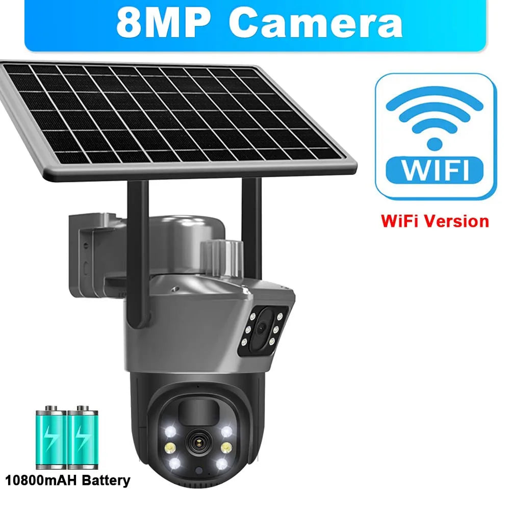SolarGuard 4K – Dual-Lens WiFi Security Camera with Solar Panel & PTZ Control