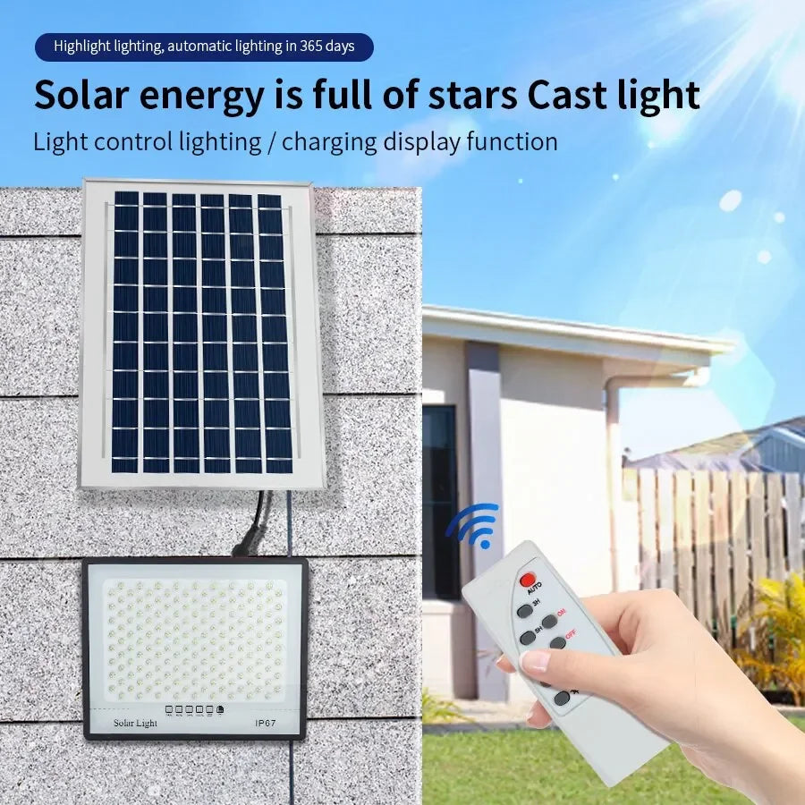 Solar Flood Light with Remote – IP67 Waterproof, Motion Sensor, Wall Mount Garden Security Lamp