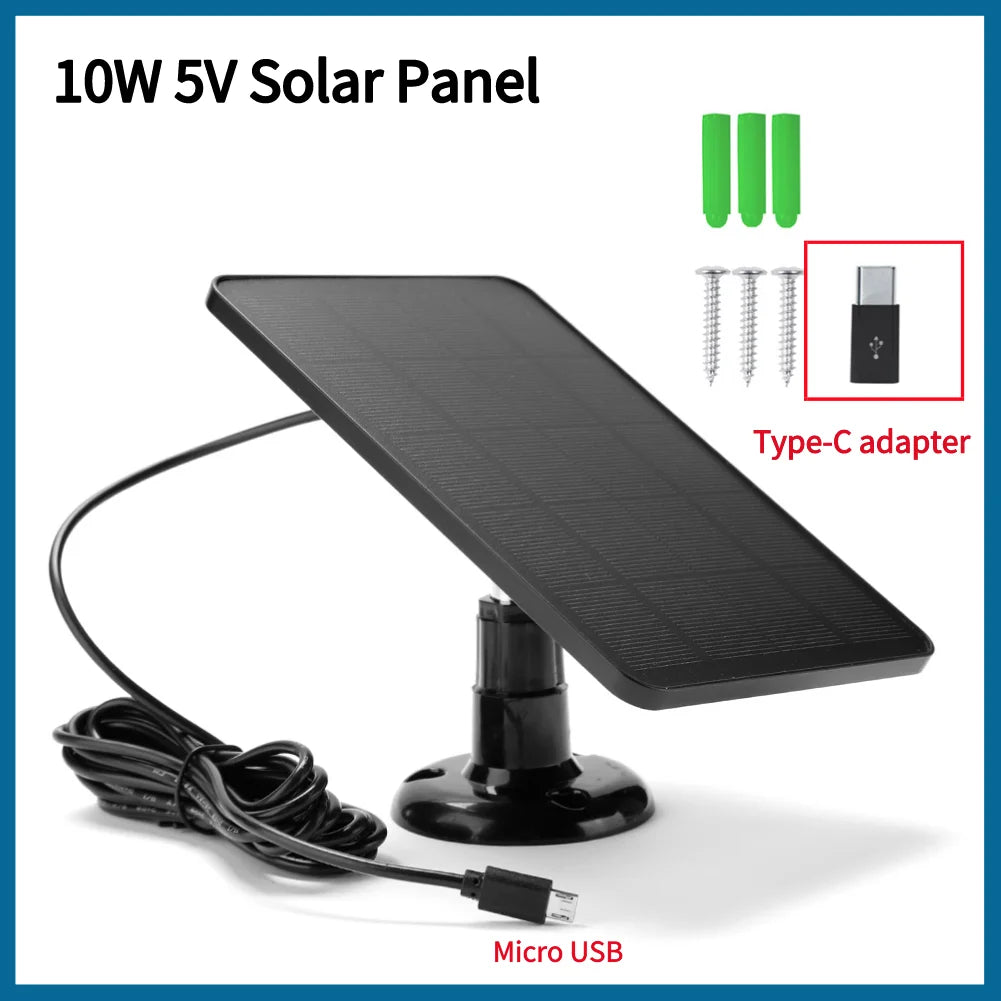 10W 5V Solar Panel with Dual Micro USB & Type-C Output – Ideal for Security Cameras & Small Devices