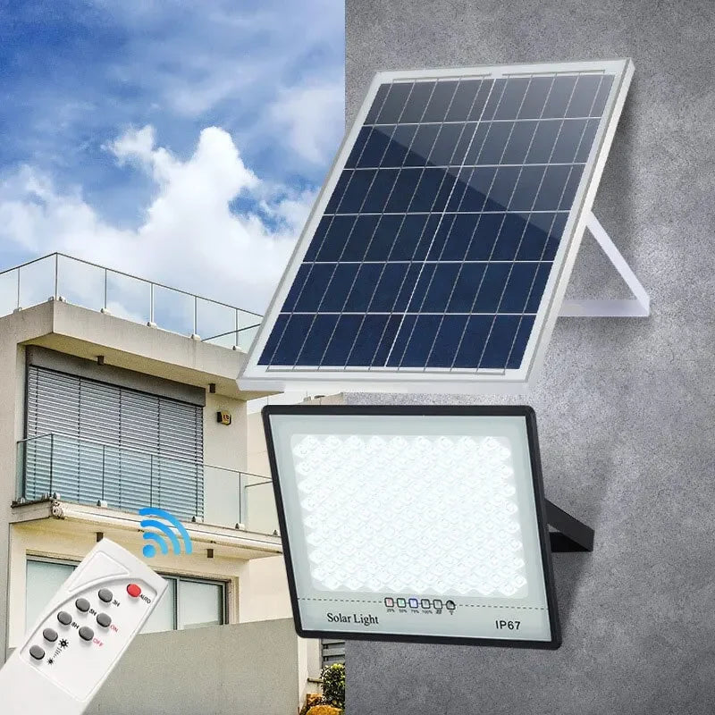Solar Flood Light with Remote – IP67 Waterproof, Motion Sensor, Wall Mount Garden Security Lamp
