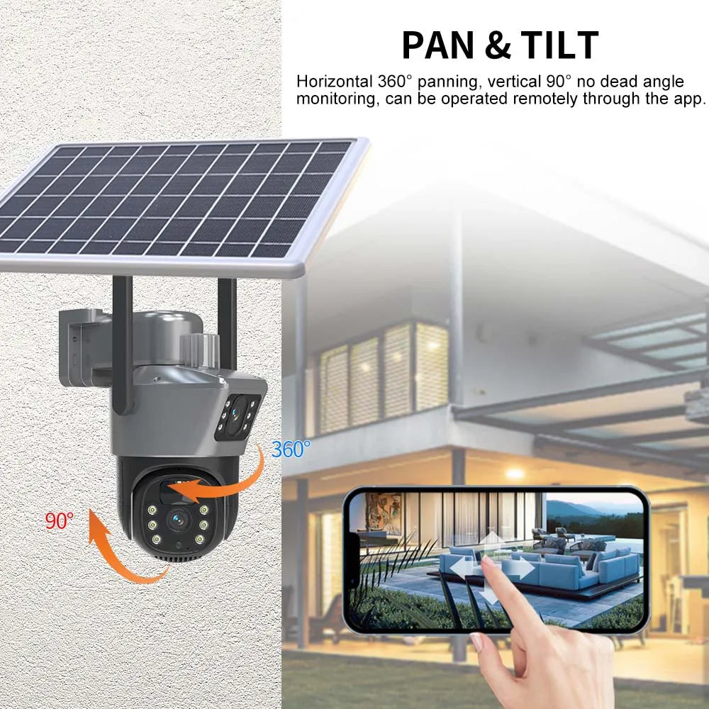 SolarGuard 4K – Dual-Lens WiFi Security Camera with Solar Panel & PTZ Control