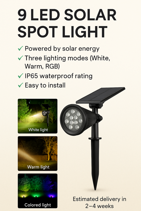 9 LED Solar Spot Light – Waterproof Outdoor Garden Path Lamp