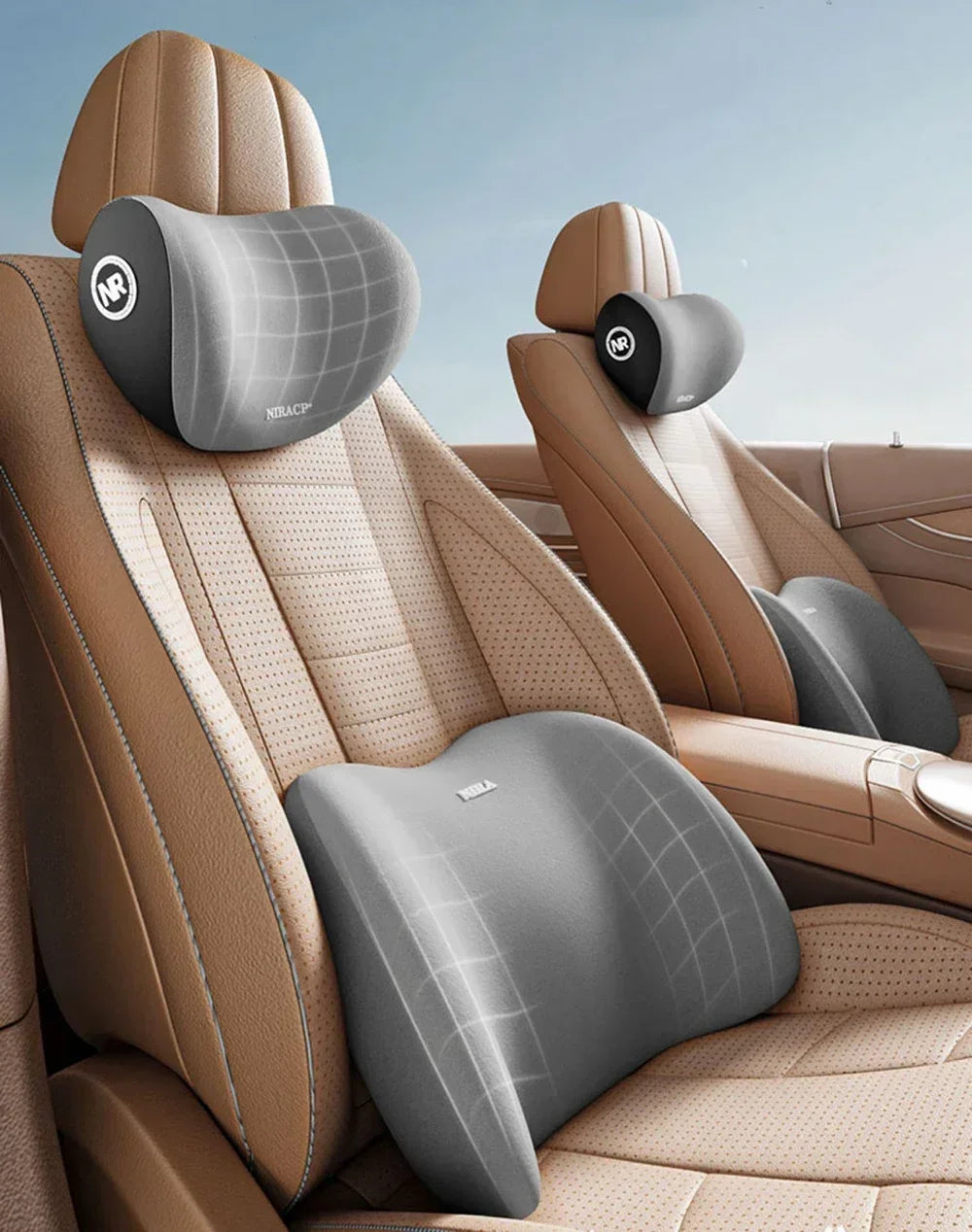 Car Memory Foam Pillow Set – Neck & Lumbar Support for Comfortable Driving