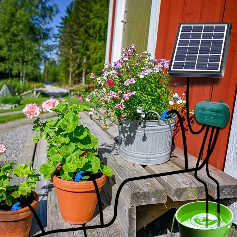 Solar Irrigation Kit – Smart Drip Watering System with Built-in Battery for Pots & Balconies