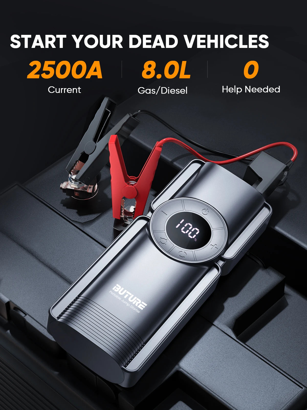 Buture 4-in-1 Jump Starter 2500A – Air Compressor, Power Bank & LED