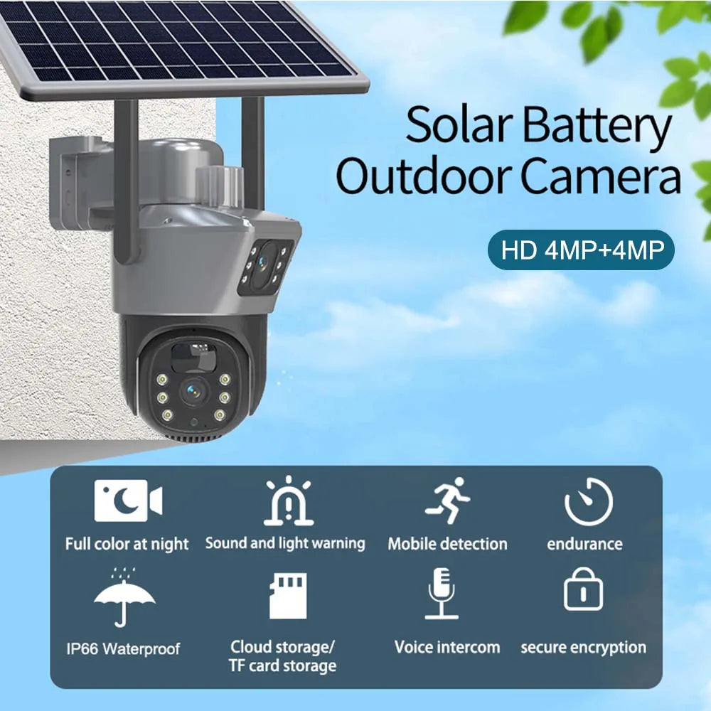 SolarGuard 4K – Dual-Lens WiFi Security Camera with Solar Panel & PTZ Control