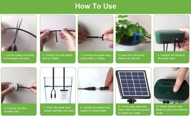 Solar Irrigation Kit – Smart Drip Watering System with Built-in Battery for Pots & Balconies