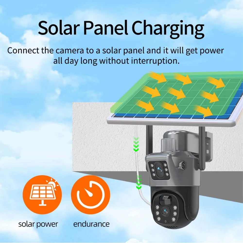 SolarGuard 4K – Dual-Lens WiFi Security Camera with Solar Panel & PTZ Control